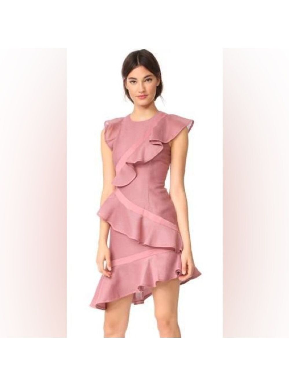 Keepsake Flashing Lights Ruffle Asymmetric Mini Dress - Pink Large